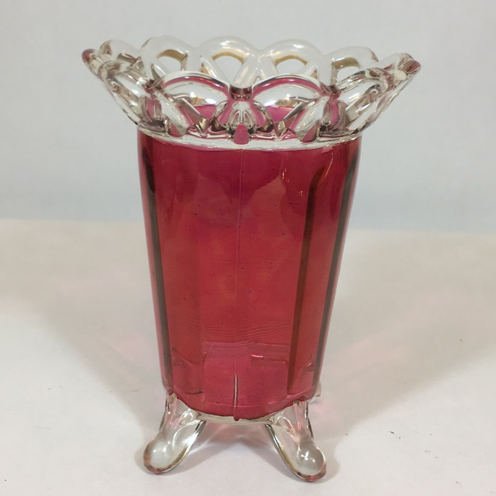 Vintage Cranberry Glass Scalloped Edge Vase